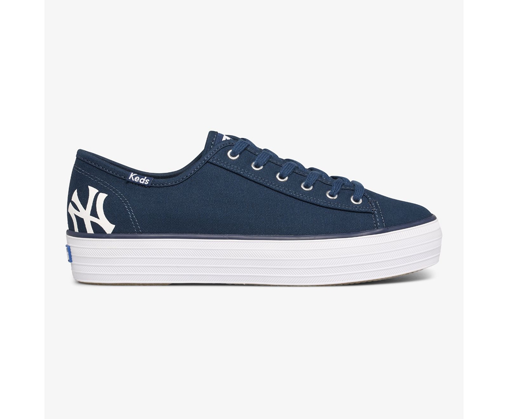 Πανινα Παπουτσια Γυναικεια - Keds Triple Kick Mlb® - Σκουρο Μπλε - XNEVB0765